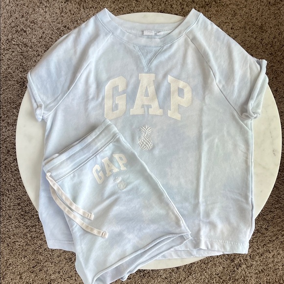 GAP Other - GAP Lounge Set Medium Shirt/ Small Shorts Pastel Blue & White Tie Dye Drawstring